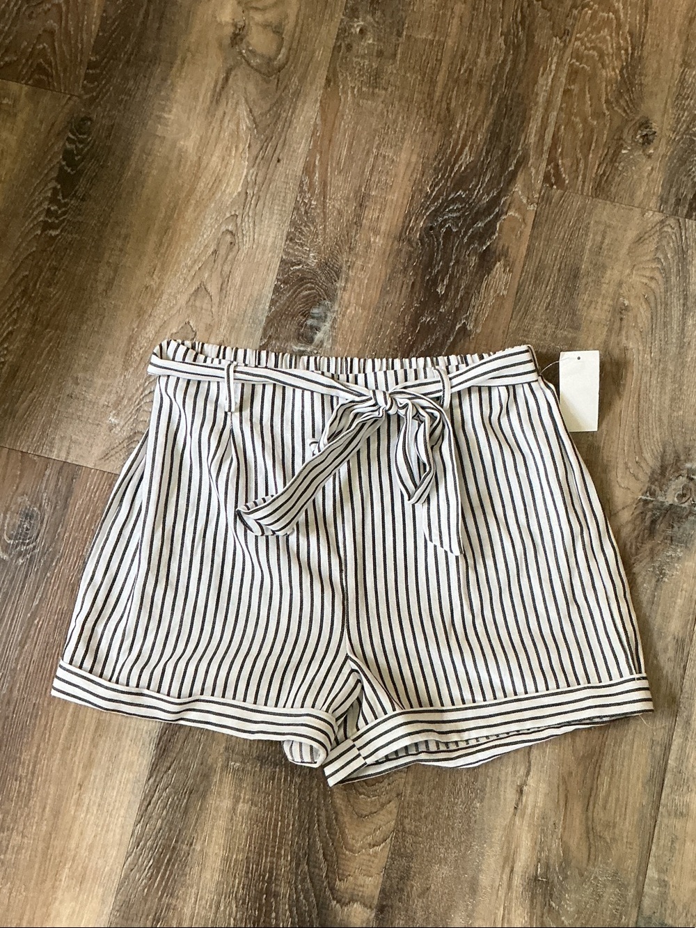 FAVLUX White & Black Striped High Waist Paperbag Shorts